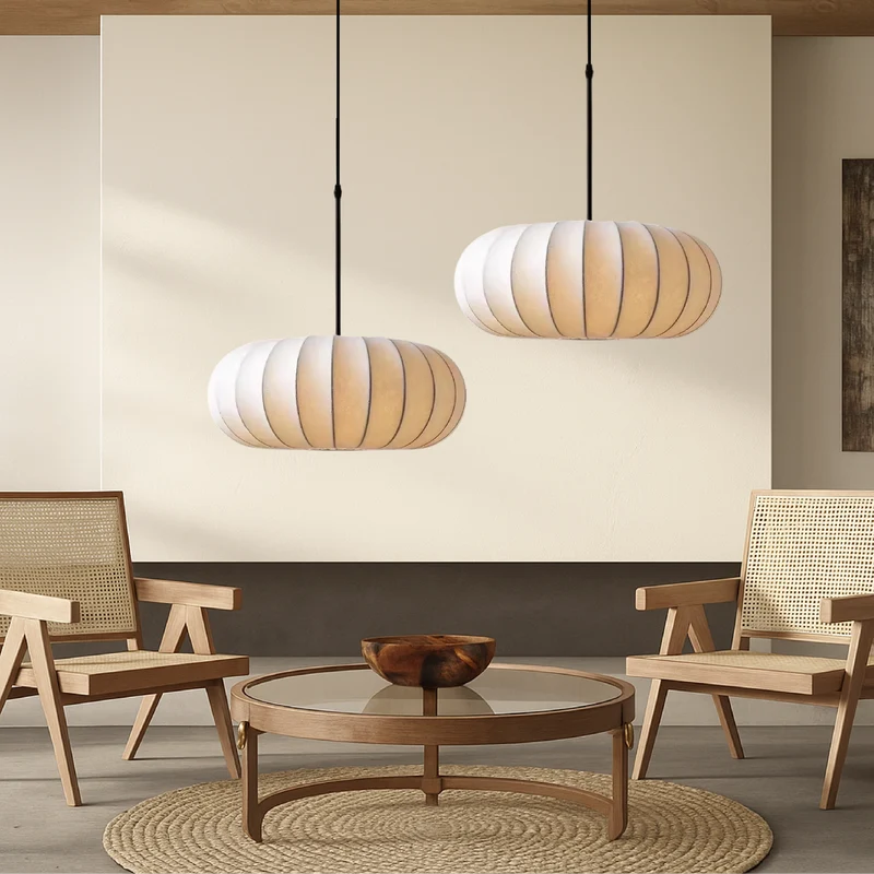 Zijden Hanglamp Handgemaakt E27 Verstelbare Kabel Eetkamer Bartafel Minimalistische Verlichting 30-60cm | Sansoti