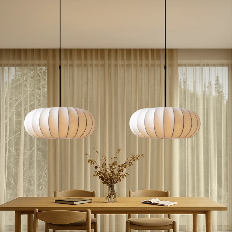 Zijden Hanglamp Handgemaakt E27 Verstelbare Kabel Eetkamer Bartafel Minimalistische Verlichting 30-60cm | Sansoti