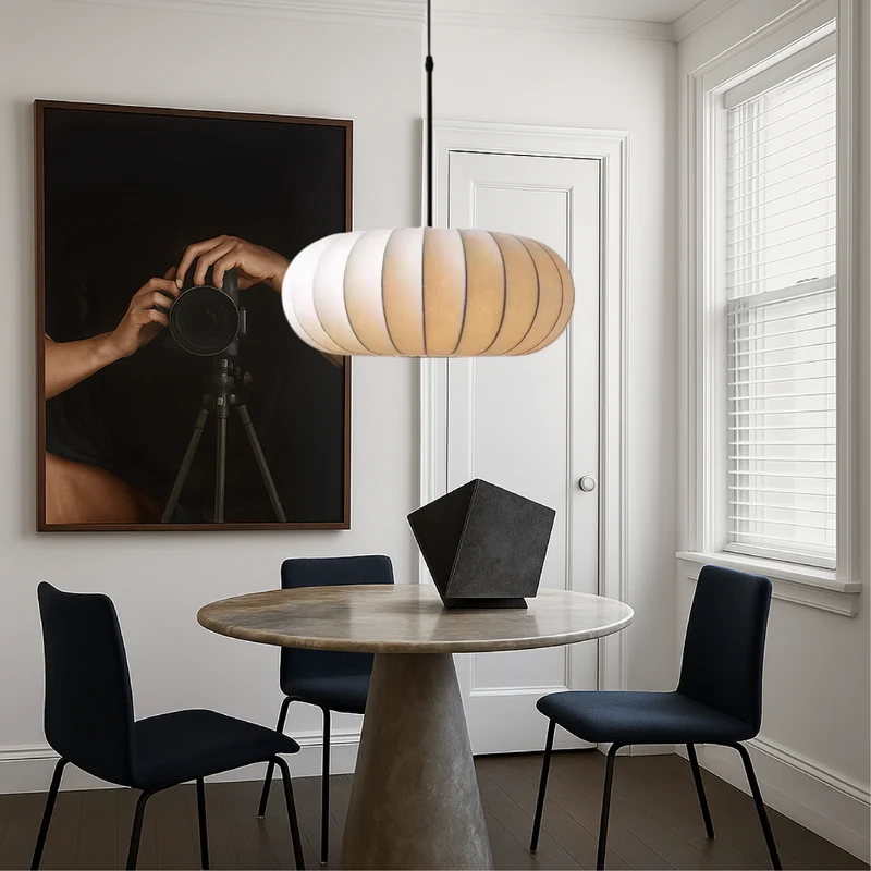 Zijden Hanglamp Handgemaakt E27 Verstelbare Kabel Eetkamer Bartafel Minimalistische Verlichting 30-60cm | Sansoti