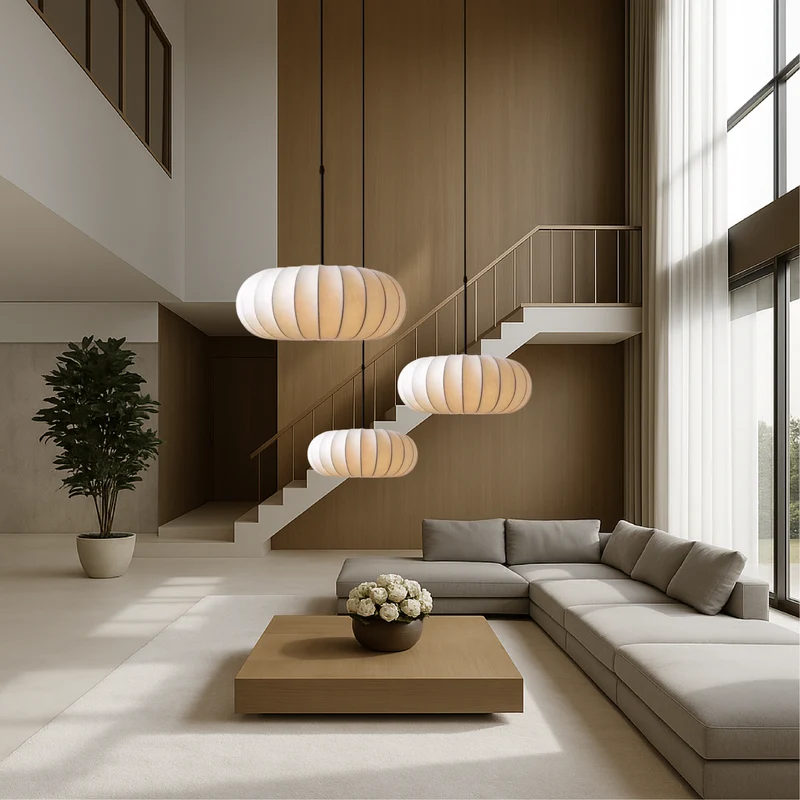Zijden Hanglamp Handgemaakt E27 Verstelbare Kabel Eetkamer Bartafel Minimalistische Verlichting 30-60cm | Sansoti