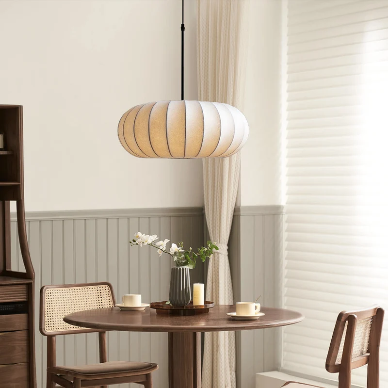 Zijden Hanglamp Handgemaakt E27 Verstelbare Kabel Eetkamer Bartafel Minimalistische Verlichting 30-60cm | Sansoti