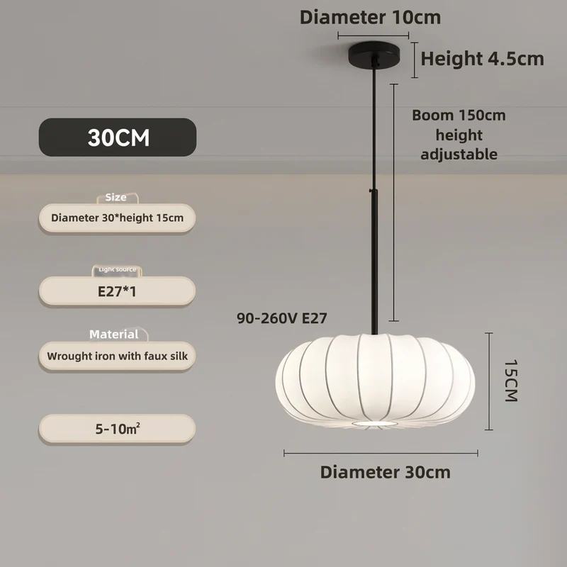 Zijden Hanglamp Handgemaakt E27 Verstelbare Kabel Eetkamer Bartafel Minimalistische Verlichting 30-60cm | Sansoti