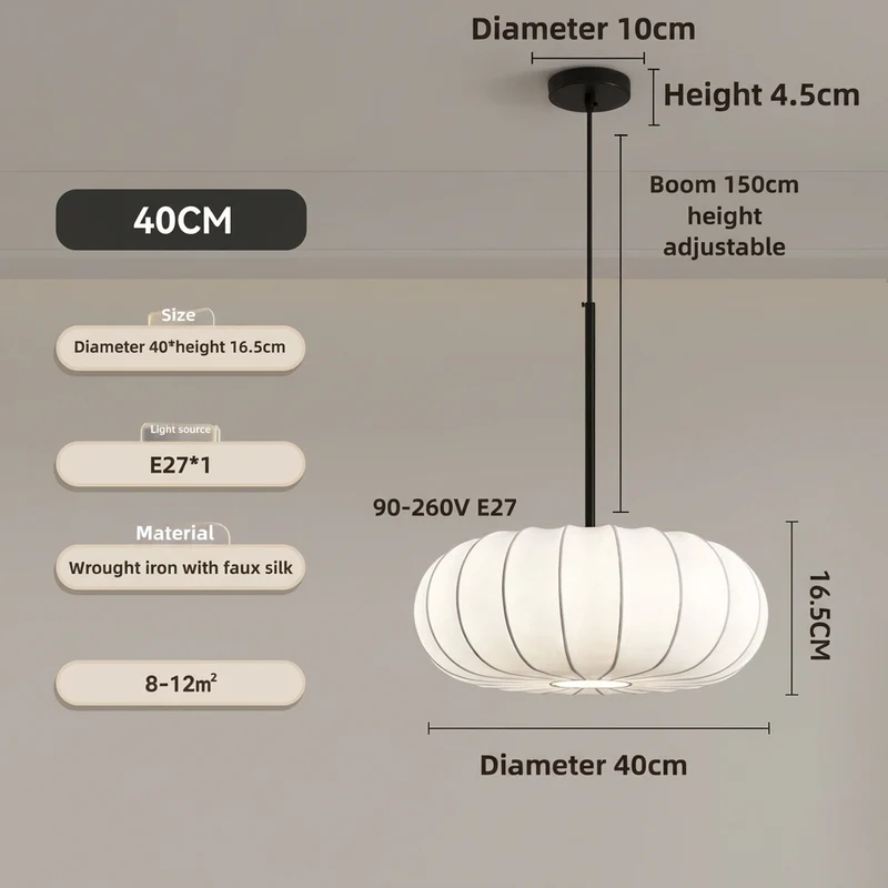 Zijden Hanglamp Handgemaakt E27 Verstelbare Kabel Eetkamer Bartafel Minimalistische Verlichting 30-60cm | Sansoti