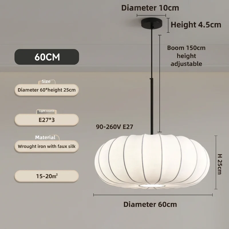 Zijden Hanglamp Handgemaakt E27 Verstelbare Kabel Eetkamer Bartafel Minimalistische Verlichting 30-60cm | Sansoti