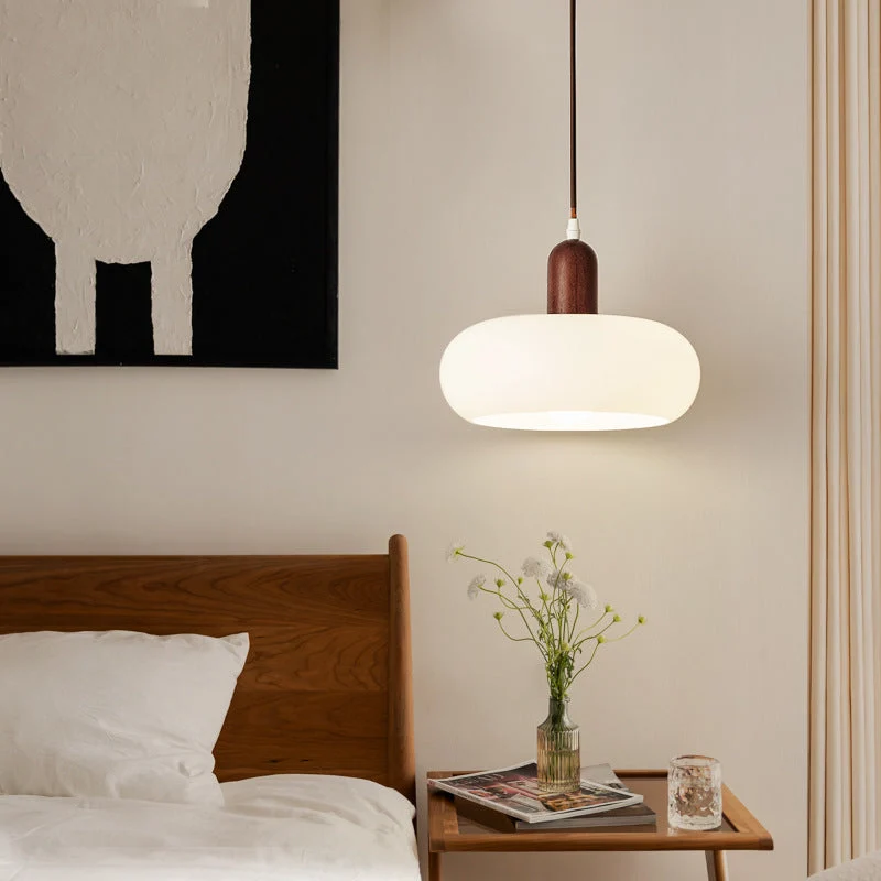 Hanglamp Crème Hout Glas Verstelbaar Snoer E27 Scandinavisch Design Eetkamer Bar Keuken Woonkamer Verlichting | Sansoti