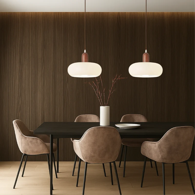 Hanglamp Crème Hout Glas Verstelbaar Snoer E27 Scandinavisch Design Eetkamer Bar Keuken Woonkamer Verlichting | Sansoti