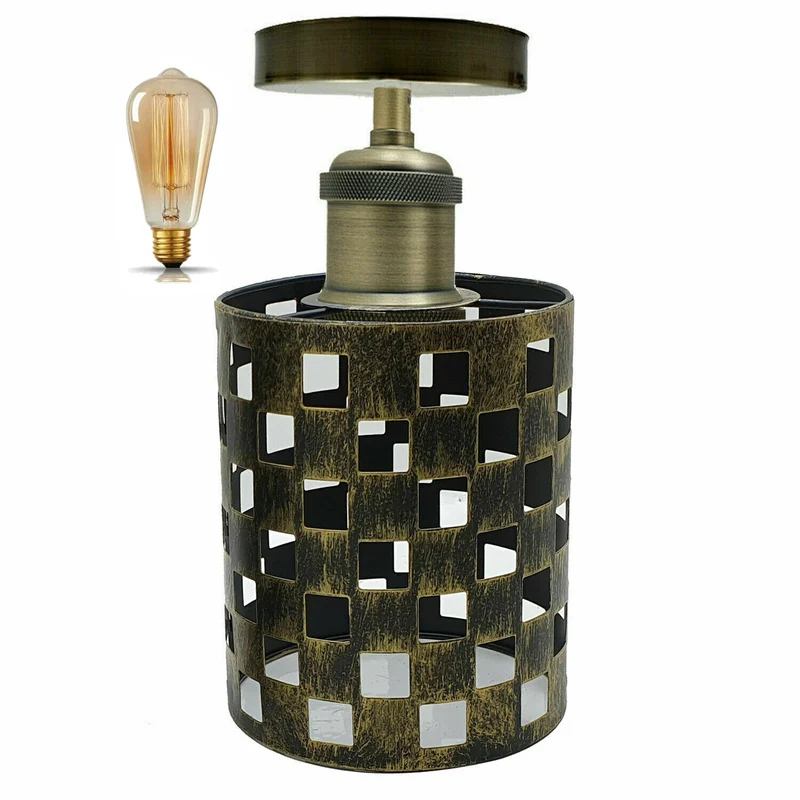 Retro Vintage E27 Deckenleuchte, quadratischer Drahtkäfig-Lampenschirm~3162