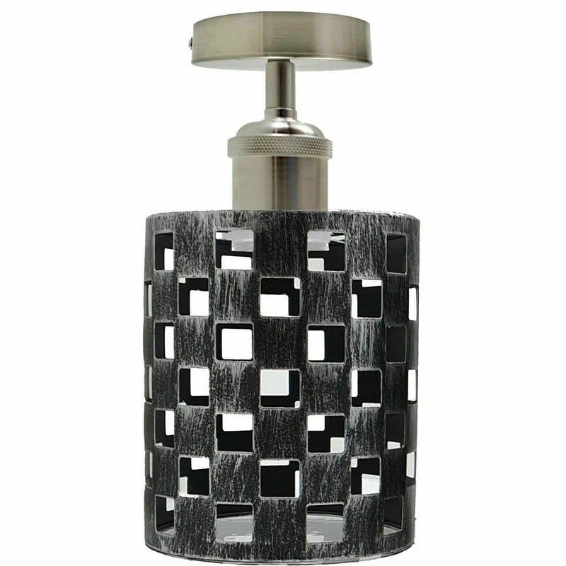 Retro Vintage E27 Deckenleuchte, quadratischer Drahtkäfig-Lampenschirm~3162