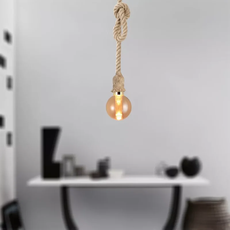 Vintage Hanfseil Pendelleuchte mit E27 Glühbirne~3153