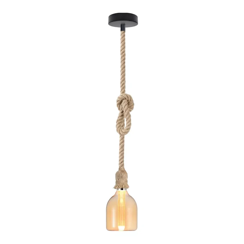 Vintage Hanfseil Pendelleuchte mit E27 Glühbirne~3153