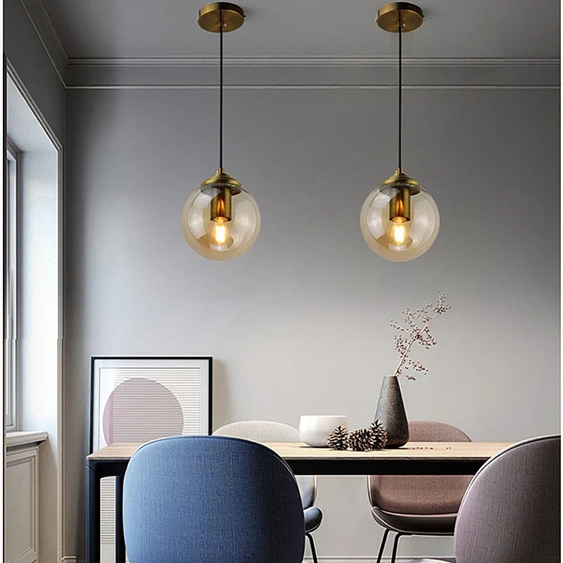 Glazen Hanglamp Modern Glas Metaal E27 Fitting Snoerpendel Verlichting Slaapkamer Woonkamer 15cm Diameter | Sansoti
