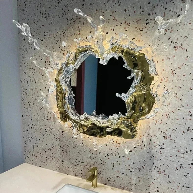Wandlamp Spiegel met Golvend Watereffect Glas Goud Zilver LED Verlichting Badkamer Slaapkamer Gang Modern | Sansoti