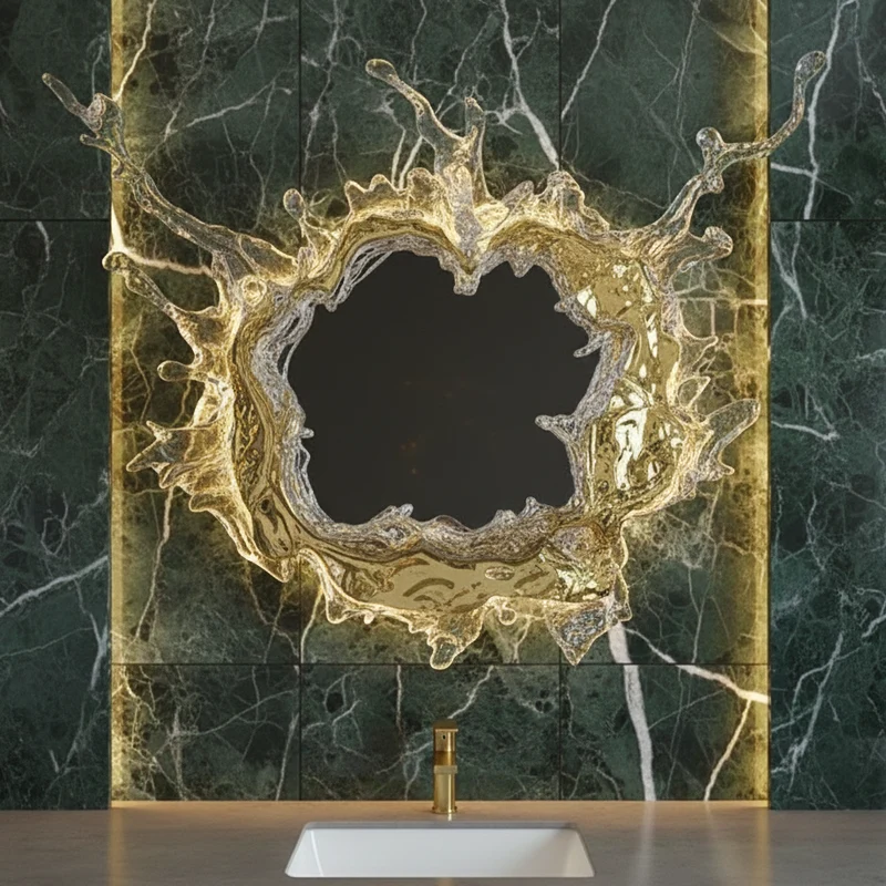 Wandlamp Spiegel met Golvend Watereffect Glas Goud Zilver LED Verlichting Badkamer Slaapkamer Gang Modern | Sansoti