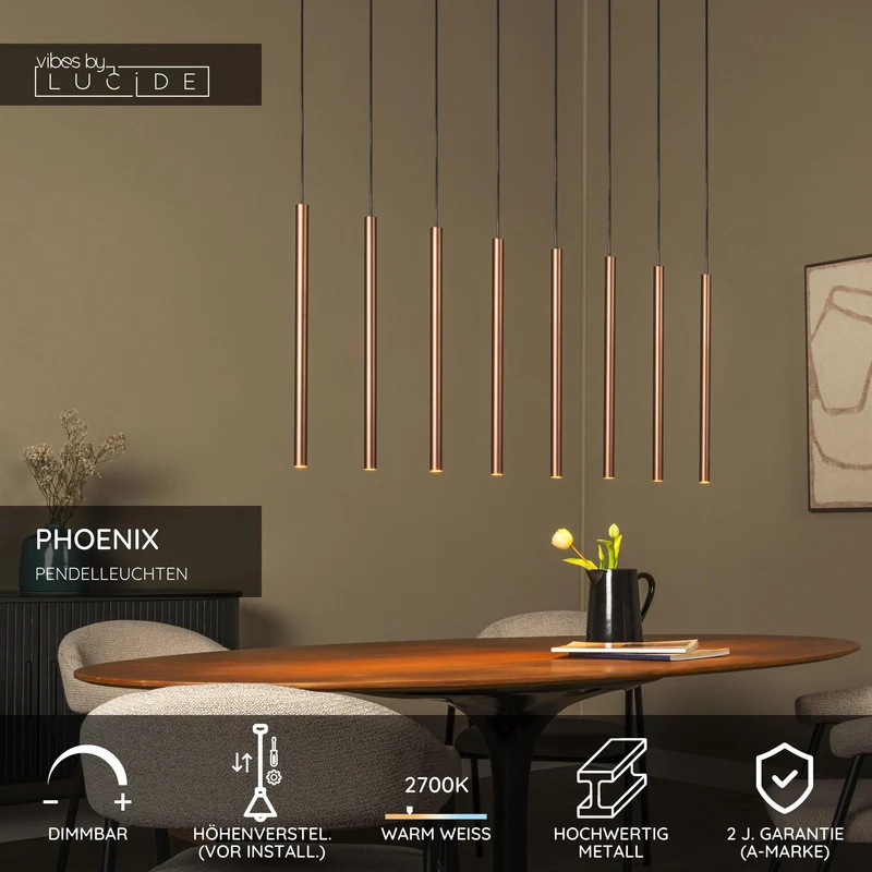 LED-Pendelleuchte Phoenix 8-flammig dimmbar