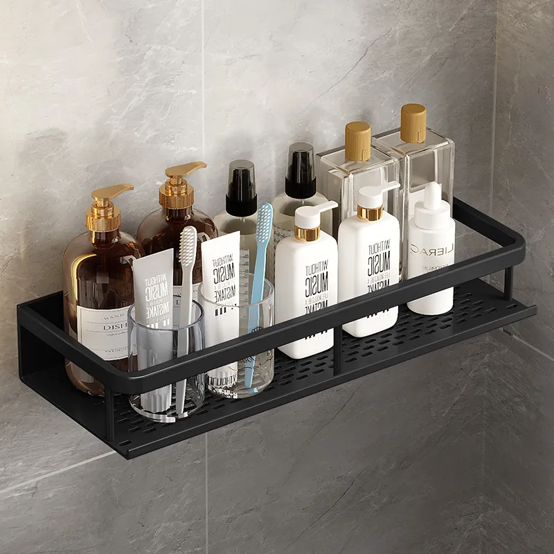 Wandplank Aluminium Douche Zwart Mat - Ventilerend Opbergrek Badkamer Doucheplank voor Shampoo Scheergerei | Sansoti