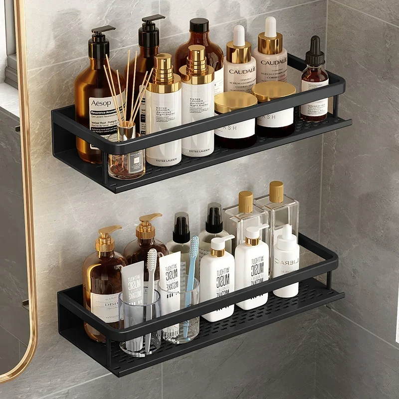 Wandplank Aluminium Douche Zwart Mat - Ventilerend Opbergrek Badkamer Doucheplank voor Shampoo Scheergerei | Sansoti