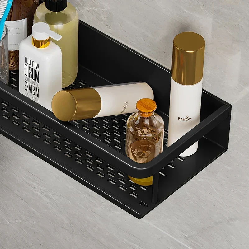 Wandplank Aluminium Douche Zwart Mat - Ventilerend Opbergrek Badkamer Doucheplank voor Shampoo Scheergerei | Sansoti