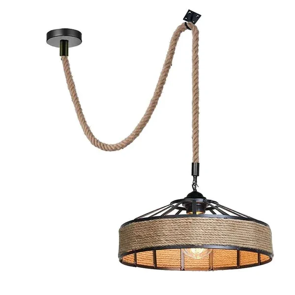 Industrie Hanfseil Pendelleuchte | E27 Vintage 2m Seil Hängelampe Ø 30cm~2937