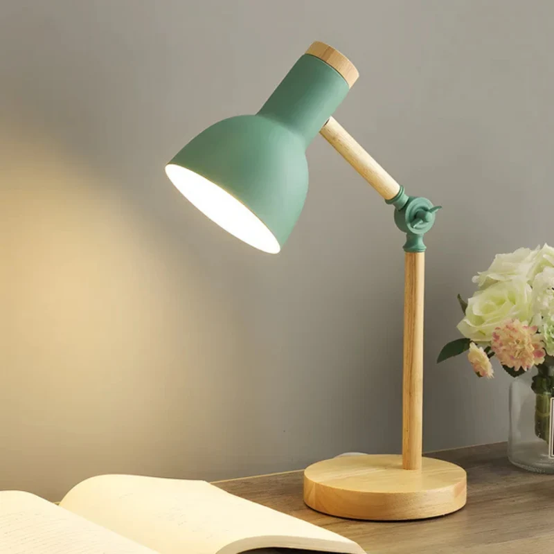 Verstelbare Tafellamp Hout en Metaal LED Verlichting Leeslamp Bureaulamp voor Slaapkamer Studeerkamer | Sansoti