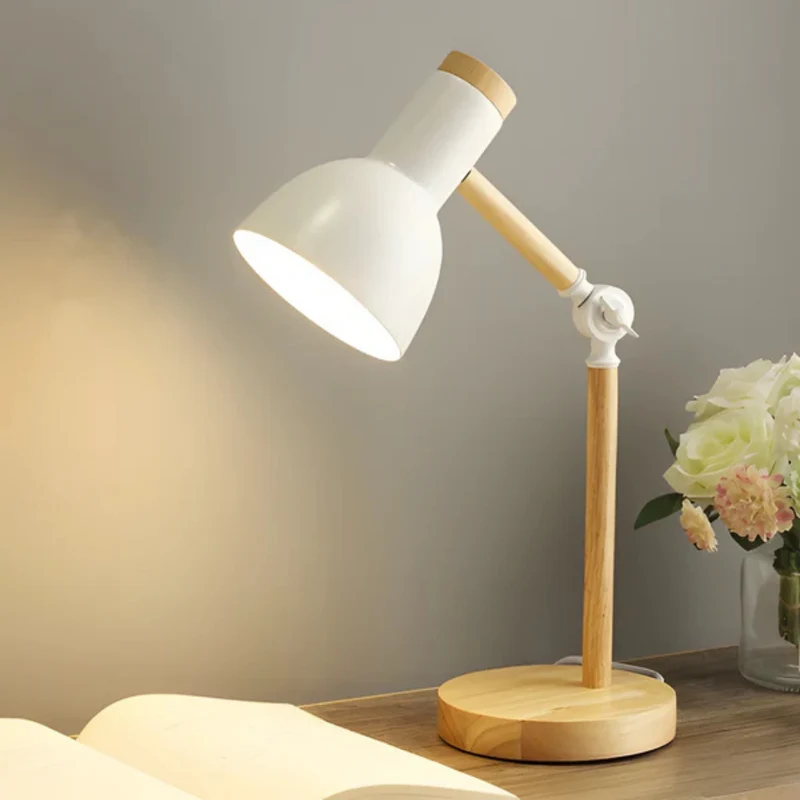 Verstelbare Tafellamp Hout en Metaal LED Verlichting Leeslamp Bureaulamp voor Slaapkamer Studeerkamer | Sansoti