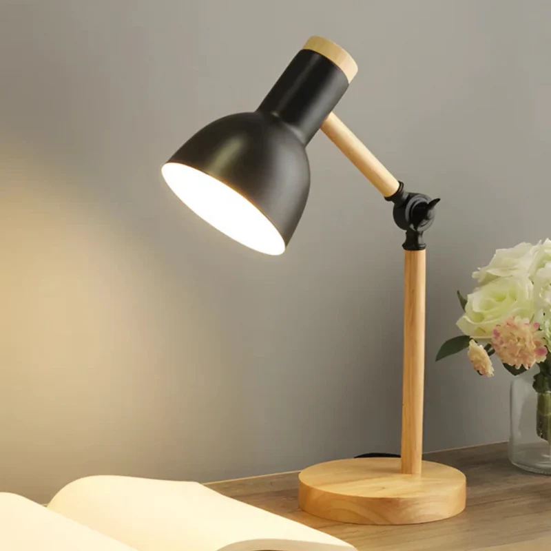 Verstelbare Tafellamp Hout en Metaal LED Verlichting Leeslamp Bureaulamp voor Slaapkamer Studeerkamer | Sansoti