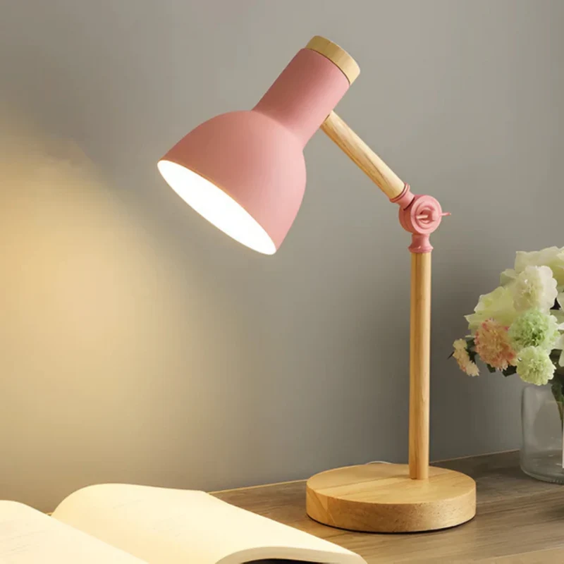 Verstelbare Tafellamp Hout en Metaal LED Verlichting Leeslamp Bureaulamp voor Slaapkamer Studeerkamer | Sansoti