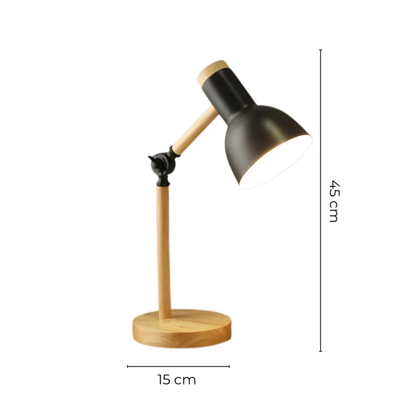Verstelbare Tafellamp Hout en Metaal LED Verlichting Leeslamp Bureaulamp voor Slaapkamer Studeerkamer | Sansoti