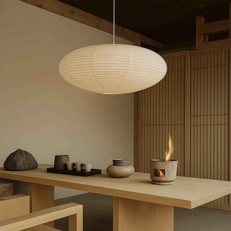 Handgemaakte Hanglamp Katoenpapier Ø50/60cm E27 Wabi-Sabi Stijl Verlichting Eetkamer Bar Minimalistisch Design | Sansoti