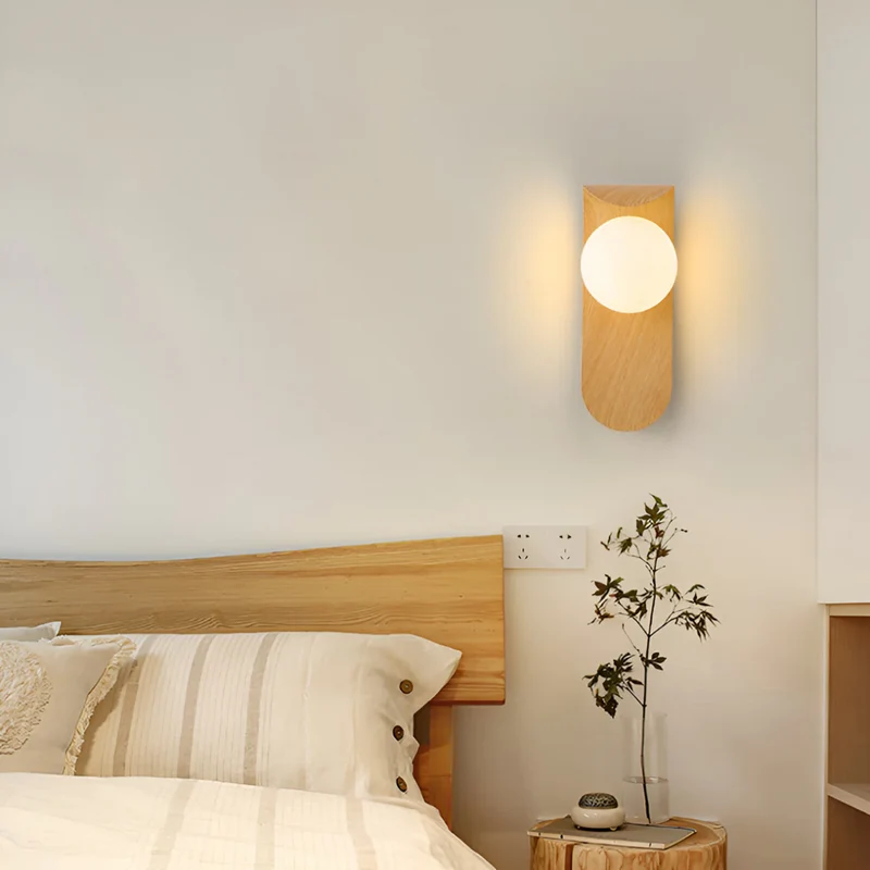 Wandlamp Bol Houteffect Scandinavisch Design Warm Licht voor Woonkamer Gang Slaapkamer LED 5W 25cm Modern | Sansoti