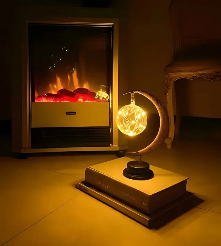 Maanvormige Tafellamp met Hangbol LED Verlichting Warm Wit Sfeerlamp op Batterij Decoratief voor Slaapkamer | Sansoti