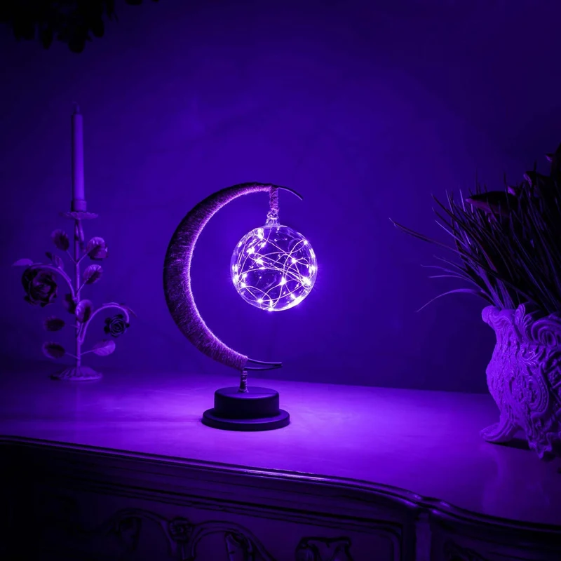 Maanvormige Tafellamp met Hangbol LED Verlichting Warm Wit Sfeerlamp op Batterij Decoratief voor Slaapkamer | Sansoti
