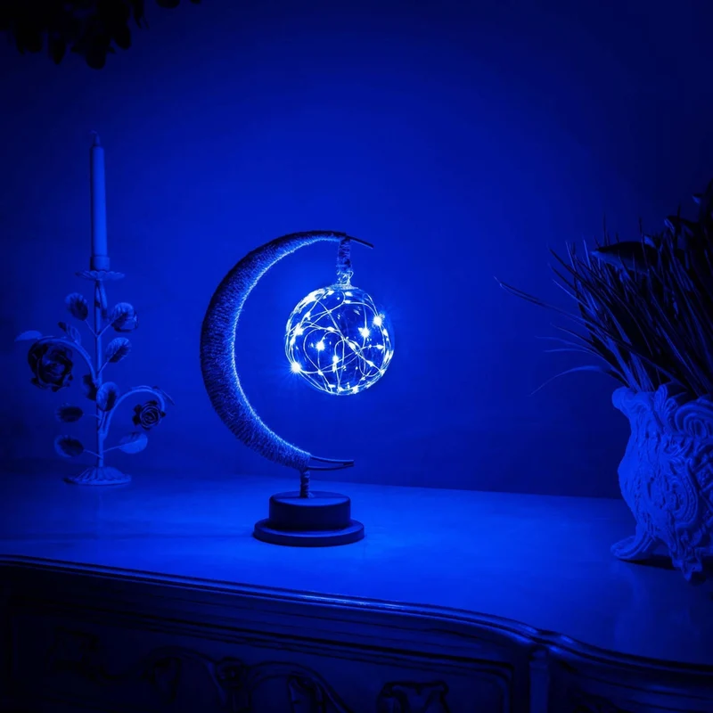 Maanvormige Tafellamp met Hangbol LED Verlichting Warm Wit Sfeerlamp op Batterij Decoratief voor Slaapkamer | Sansoti