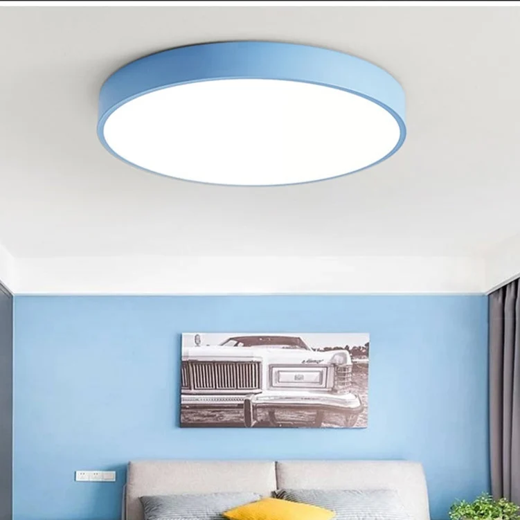 Plafondlamp Gang 23 cm Rond Macaron met Houtaccent, 12W LED Ingebouwd, Zwart Wit Roze Groen Blauw Geel | Sansoti
