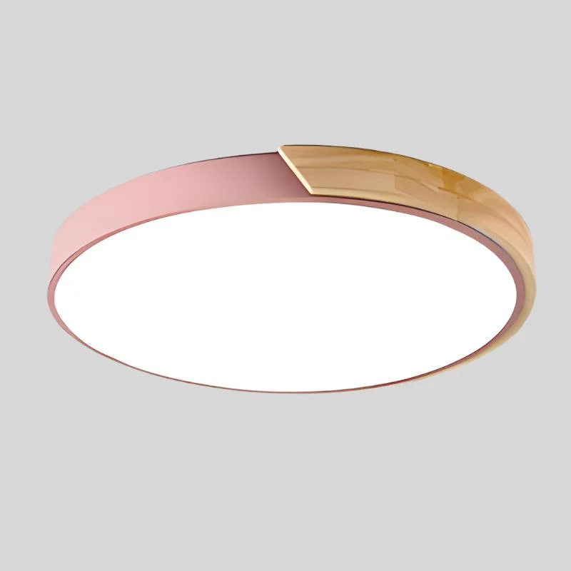 Plafondlamp Gang 23 cm Rond Macaron met Houtaccent, 12W LED Ingebouwd, Zwart Wit Roze Groen Blauw Geel | Sansoti
