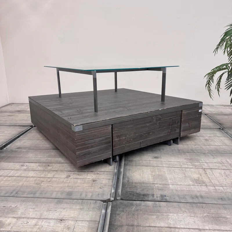 Ladentisch dunkelgrau Holz mit Schublade Warentisch mit Glas-Display – Gebraucht