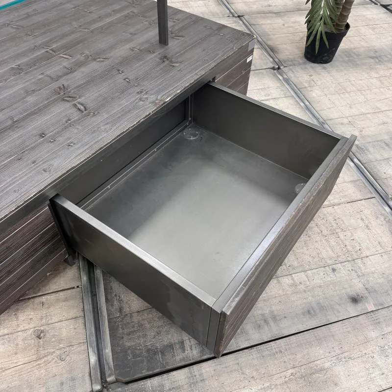 Ladentisch dunkelgrau Holz mit Schublade Warentisch mit Glas-Display – Gebraucht