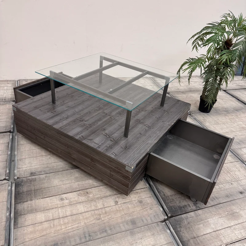 Ladentisch dunkelgrau Holz mit Schublade Warentisch mit Glas-Display – Gebraucht