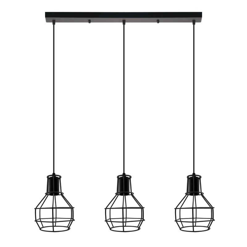 Retro Pendelleuchte 3 Flammig Cluster Käfig Schwarz E27~3148