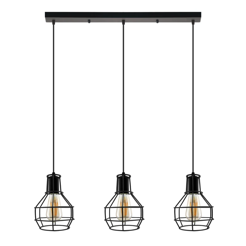 Retro Pendelleuchte 3 Flammig Cluster Käfig Schwarz E27~3148