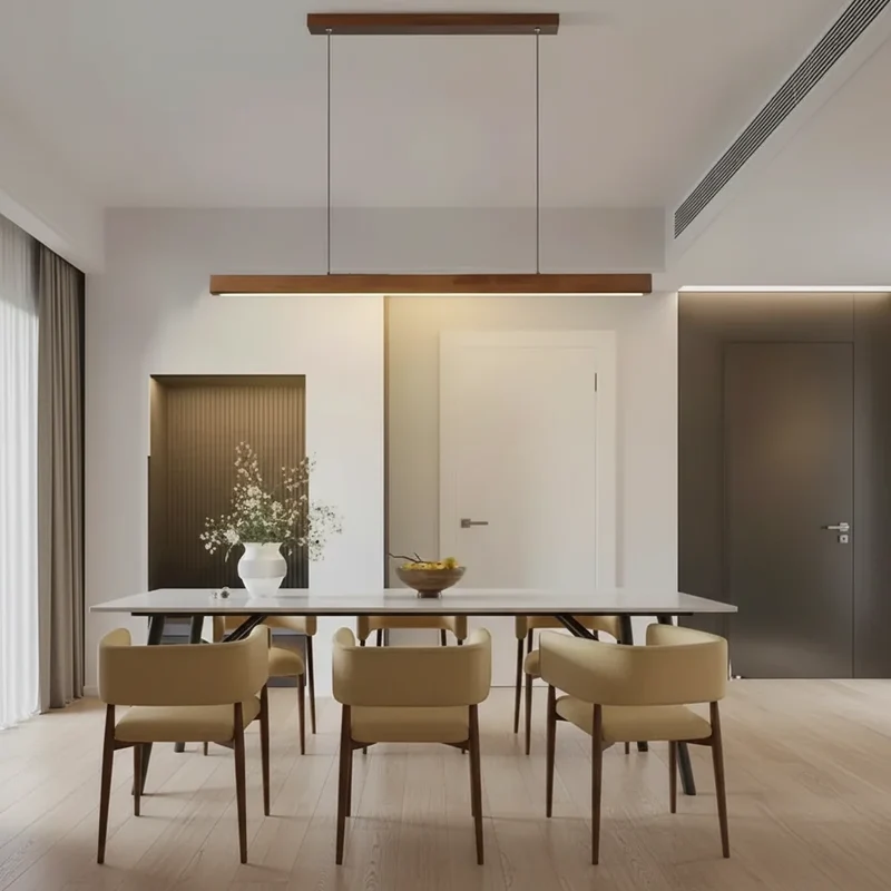 Lineaire Houten Hanglamp LED Scandinavisch Design Eetkamer Woonkamer Slaapkamer Dimbaar Warm Sfeerlicht | Sansoti