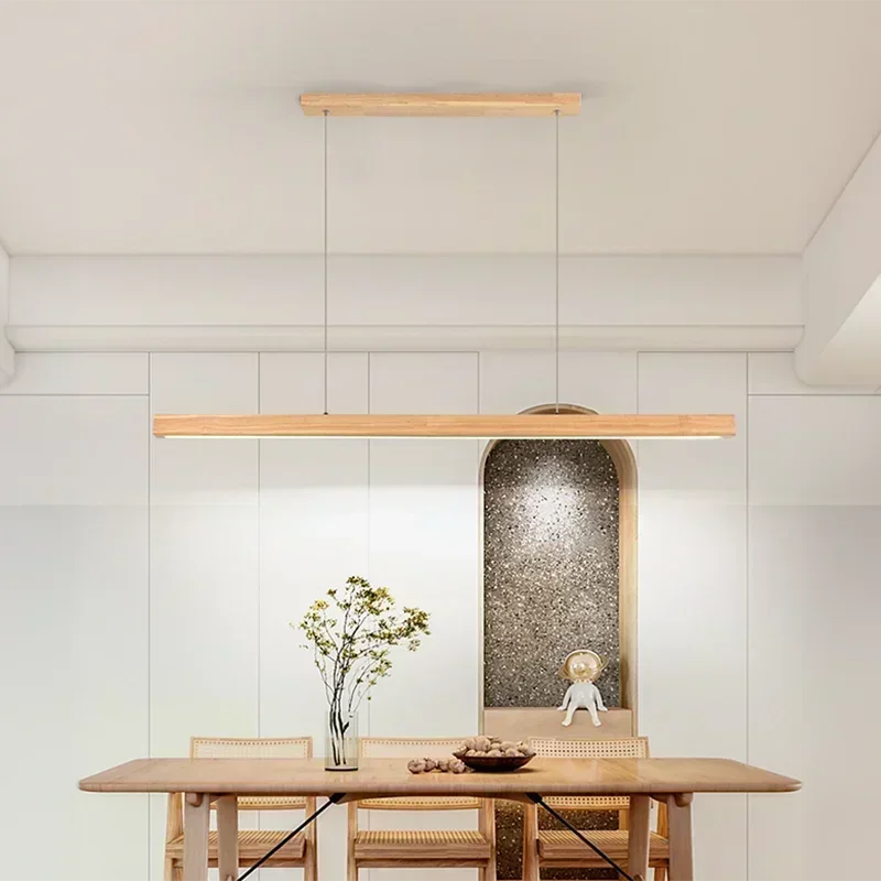 Lineaire Houten Hanglamp LED Scandinavisch Design Eetkamer Woonkamer Slaapkamer Dimbaar Warm Sfeerlicht | Sansoti