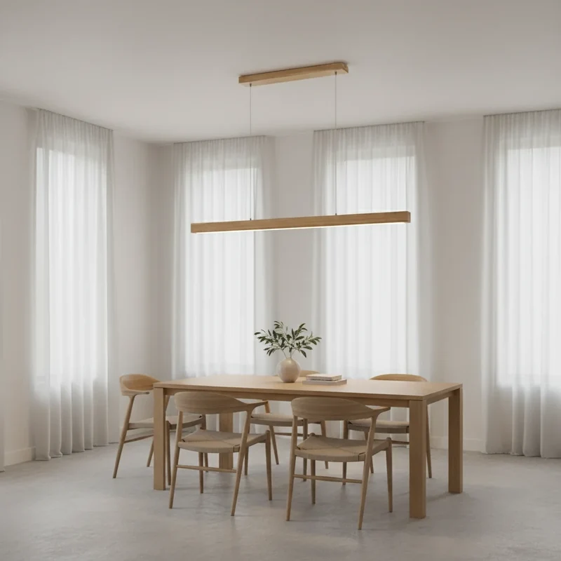 Lineaire Houten Hanglamp LED Scandinavisch Design Eetkamer Woonkamer Slaapkamer Dimbaar Warm Sfeerlicht | Sansoti
