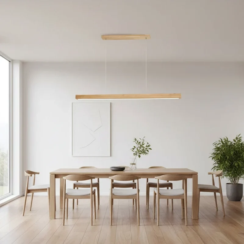 Lineaire Houten Hanglamp LED Scandinavisch Design Eetkamer Woonkamer Slaapkamer Dimbaar Warm Sfeerlicht | Sansoti