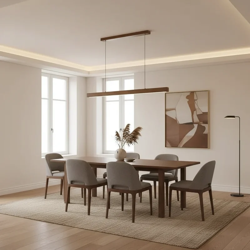 Lineaire Houten Hanglamp LED Scandinavisch Design Eetkamer Woonkamer Slaapkamer Dimbaar Warm Sfeerlicht | Sansoti