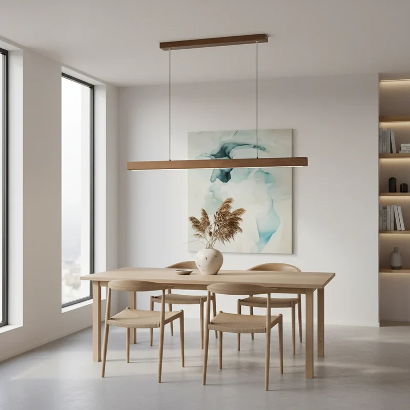 Lineaire Houten Hanglamp LED Scandinavisch Design Eetkamer Woonkamer Slaapkamer Dimbaar Warm Sfeerlicht | Sansoti