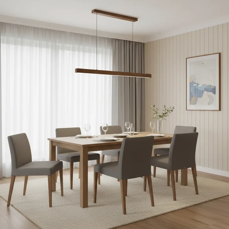 Lineaire Houten Hanglamp LED Scandinavisch Design Eetkamer Woonkamer Slaapkamer Dimbaar Warm Sfeerlicht | Sansoti
