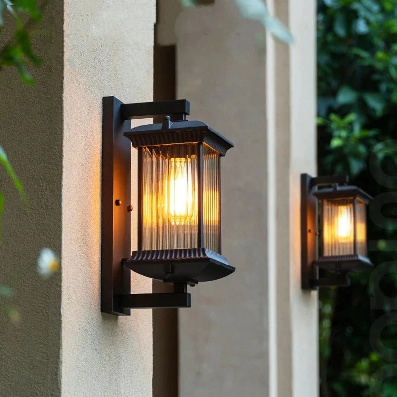 Geribbelde Glazen Buitenwandlamp Metaal IP65 Waterdicht voor Tuin Voordeur Terras Gevel Buiten Wandverlichting | Sansoti