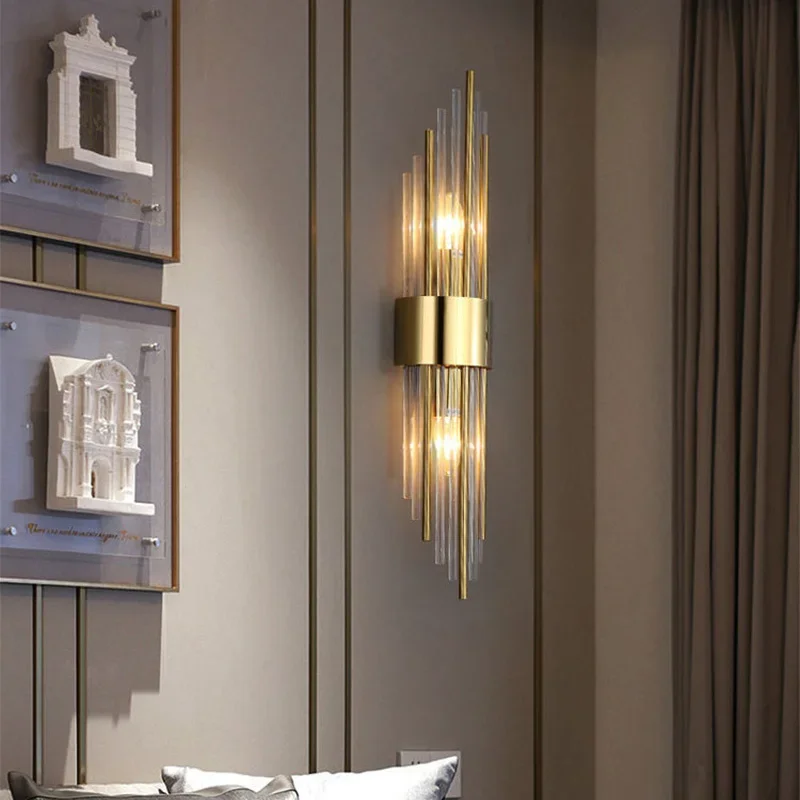 Kristallen Wandlamp met Gouden Afwerking voor Slaapkamer Hal Badkamer LED Verlichting Luxe Design Interieur | Sansoti