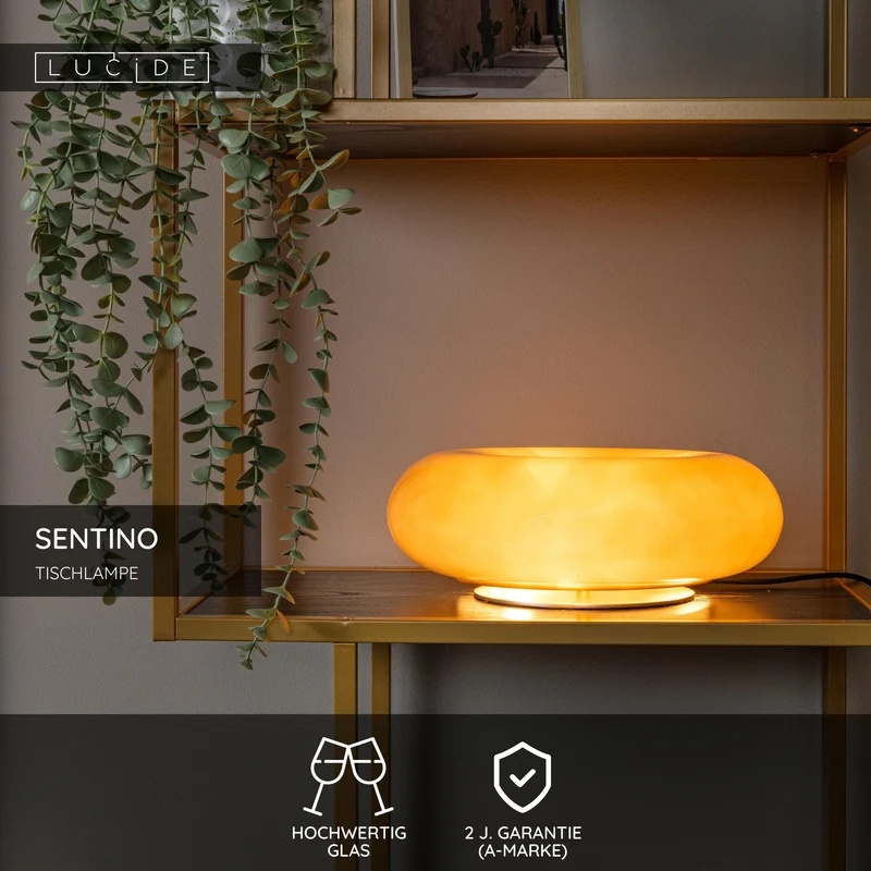Tischlampe Sentino 3-flammig mit Schirm aus Glas Ø 29,5cm
