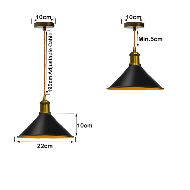 Schwarze Pendelleuchte mit goldenem Innenkegel~2930